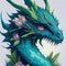 An imaginary green dragon standing on a ground covered with flowers.generative AI