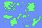 Imaginary map with green islands and blue ocean. Map for banner, poster, print, cover or wall decoration.