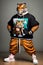 imaginary photo of the style of anthropomorphic animals fashion shoot wearing large hip-hop clothes from 1990s.