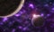 Imaginary space landscape with two planets in a purple nebula