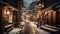 Imaginary view of Kyoto old street under snow, AI generative winter view of old Japan