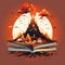 Imagination Eruption: A Volcano Spewing Books and Literary Symbols
