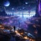 Imaginative depiction of an advanced alien civilization on a distant planet with floating structures and neon pathways