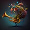 Imaginative fantasy-like trumpet concept with exotic flowers and leaves. AI generative