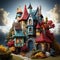 Imaginative and realistic fairy tale house with colorful gardens