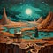 The Imaginative Spacescapes: A Dark Cyan And Light Brown Music Journey