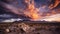 Imagine an abandoned terrain resembling the arid Texas desert, devoid of any vegetation. Above, a striking sky filled with