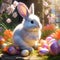 imagine a charming bunny wearing bunny ears while surrounded by glittering easter eggs trending on