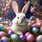 imagine a charming bunny wearing bunny ears while surrounded by glittering easter eggs trending on