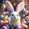 imagine a charming bunny wearing bunny ears while surrounded by glittering easter eggs trending on