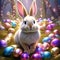 imagine a charming bunny wearing bunny ears while surrounded by glittering easter eggs trending on