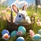 imagine a charming bunny wearing bunny ears while surrounded by glittering easter eggs trending on