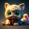 Imagine a delightful and charming 3D rendering of a cute chibi cat