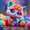 Imagine a delightful and charming 3D rendering of a cute chibi cat