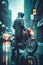 Imagine full body lone motorbikes realistic rainy, generative AI