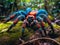 Imagine a giant tarantula with bright colors and thick hair standing on the moss in the Amazon rainforest in the rainy season.Gene