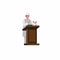 Imam muslim standing giving speech in podium, religous prayer moslem icon in cartoon flat illustration vector isolated in white ba