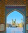 Imamzadeh Helal Ali Holy Shrine through the arch, Aran o Bidgol, Iran