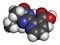 Imazapyr herbicide molecule. 3D rendering. Atoms are represented as spheres with conventional color coding: hydrogen white,.