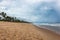 Imbassai, Brazil - Jan 14, 2024: Imbassai beach, Bahia, Brazil in the northeast with a river and palm trees