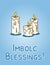 Imbolc Blessings beginning of spring pagan holiday postcard. White candles symbol. Vector flyer