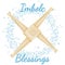 Imbolc Blessings beginning of spring pagan holiday text in a wreath of snowflakes with Brigid Cross. Vector postcard