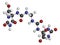 Imidazolidinyl urea antimicrobial preservative molecule formaldehyde releaser. 3D rendering. Atoms are represented as spheres.