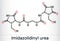 Imidazolidinyl urea, imidurea molecule. It is antimicrobial preservative used in cosmetics, formaldehyde releaser. Skeletal