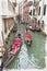 Imitation of a picture. Oil paint. Illustration. Gondolas and gondoliers. Venice. Italy