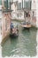 Imitation of a picture. Oil paint. Illustration. Gondolas and gondoliers. Venice. Italy
