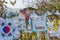 IMJINGAK, KOREA, NOVEMBER 10, 2019: Ribbons on a fence at Imjingak unification park in Republic of Korea