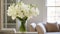 Immaculate Perfection: A Bold Chromatic Glass Vase With White Flowers