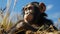 Immaculate Perfection: Chimpanzee Resting In Grass Under Blue Sky