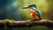 Immaculate Perfectionism: A Photorealistic Kingfisher Perched On A Wood Branch