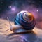 An immense, translucent cosmic snail with a spiraling shell made of swirling nebulae, trailing stardust5