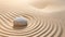 Immerse in the serenity of a Japanese Zen garden, where a round stone graces the meticulously raked sand. Ai Generated