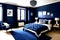 Immerse yourself in the enchanting allure of a dark blue color combination in interior design.