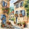 Immerse yourself in the quaint charm of a traditional French village amidst the watercolor rolls