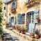 Immerse yourself in the quaint charm of a traditional French village amidst the watercolor rolls