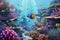 Immerse yourself in vivid underwater scene through captivating illustration, featuring a diverse marine thriving corals