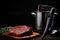 an immersion circulator with a temperature probe cooking the perfect medium-rare steak