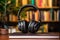 Immersive audio book experience, Books and headphones on wooden table