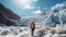 Immersive Glacier Landscape: Hyperrealistic Tourist Walking With Backpack