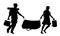 Immigrant couple silhouette with baggages and bags