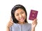 Immigrant woman holding German passport