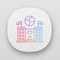 Immigration center app icon. Consulate building. Administrative structure. Earth globe over public building. UI UX user