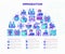 Immigration concept in half circle with thin line icons: immigrants, illegals, baggage examination, international flights, custom