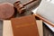 Immigration law, gavel and passport on wooden background