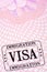 Immigration visa stamp passport page close up