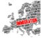 Immigration word cloud in a shape of Europe map